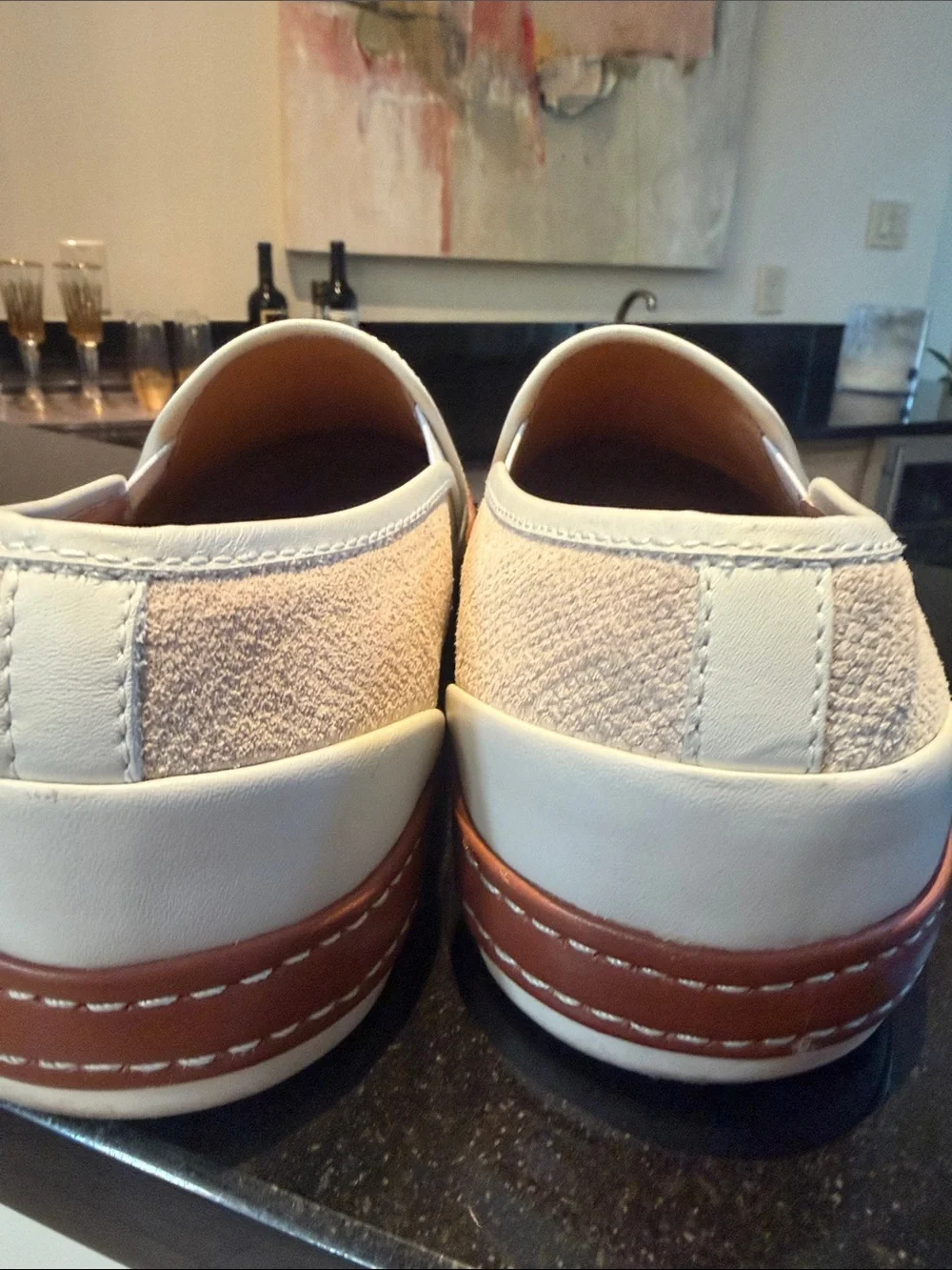 Donald J. Pliner Cream Slip-On Loafers with Brown Trim